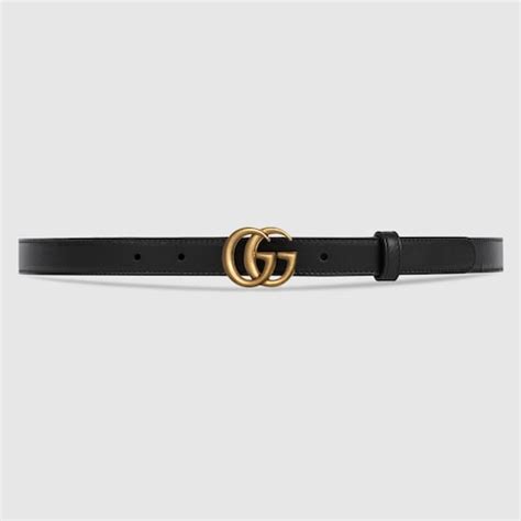 Women's Slim Black Leather Belt With Double G Buckle 